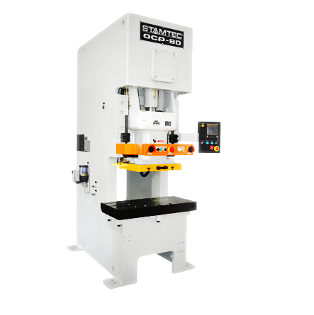 Stamtec OCP-80 white 1-point gap frame mechanical press with orange slide and digital control panel